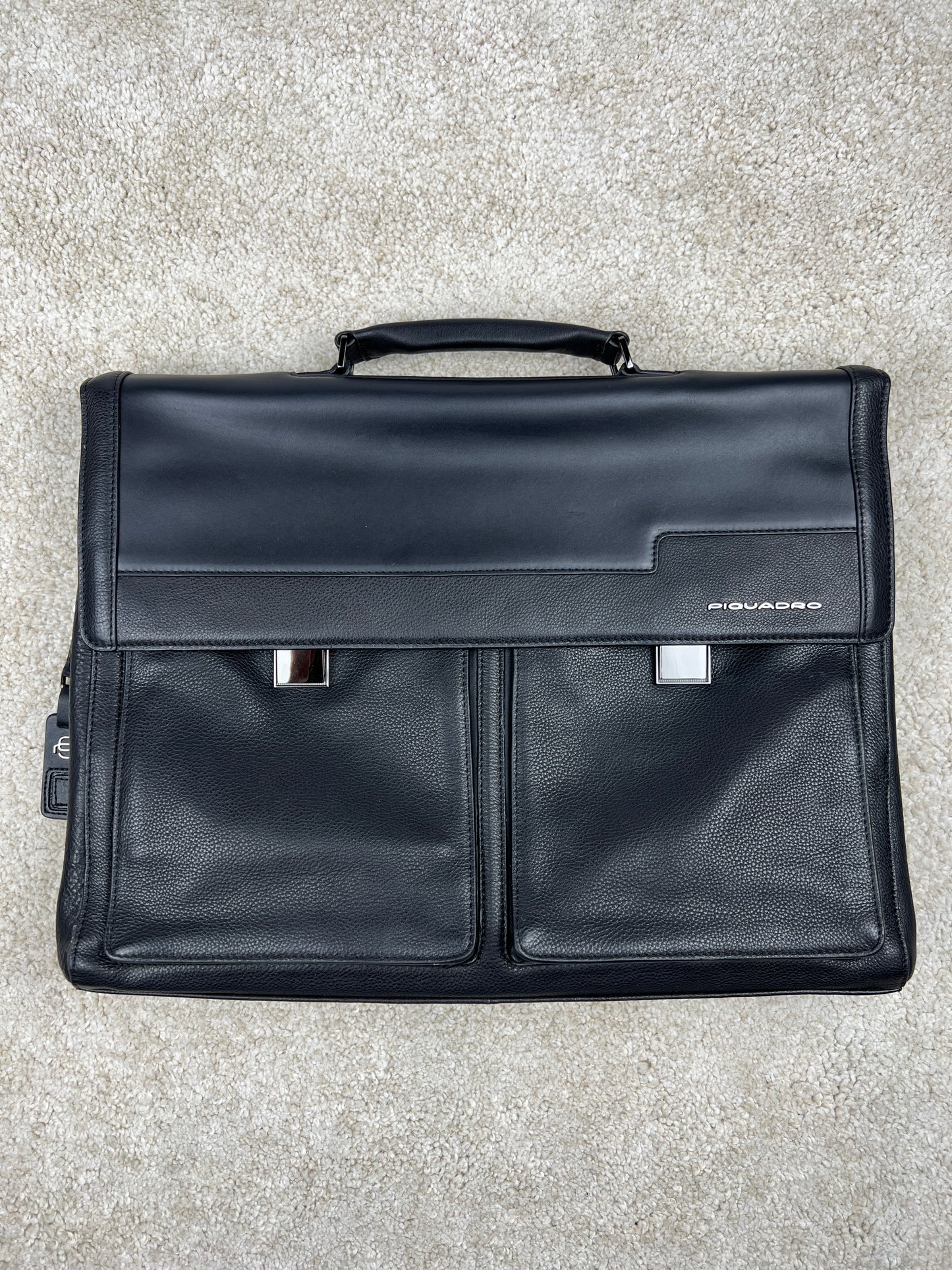 Piquadro Ronnie Black Leather Laptop Briefcase