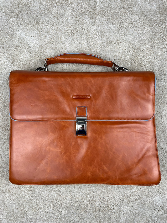 Piquadro Blue Square Leather Laptop Briefcase