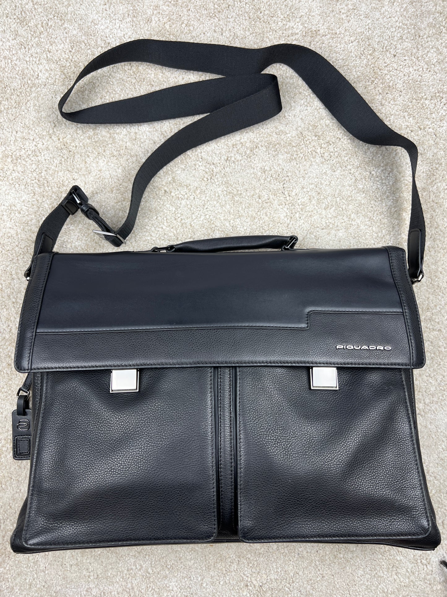 Piquadro Ronnie Black Leather Laptop Briefcase