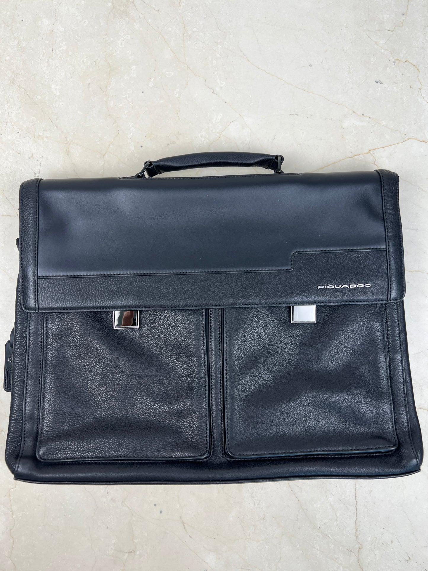 Piquadro Ronnie Black Leather Laptop Briefcase