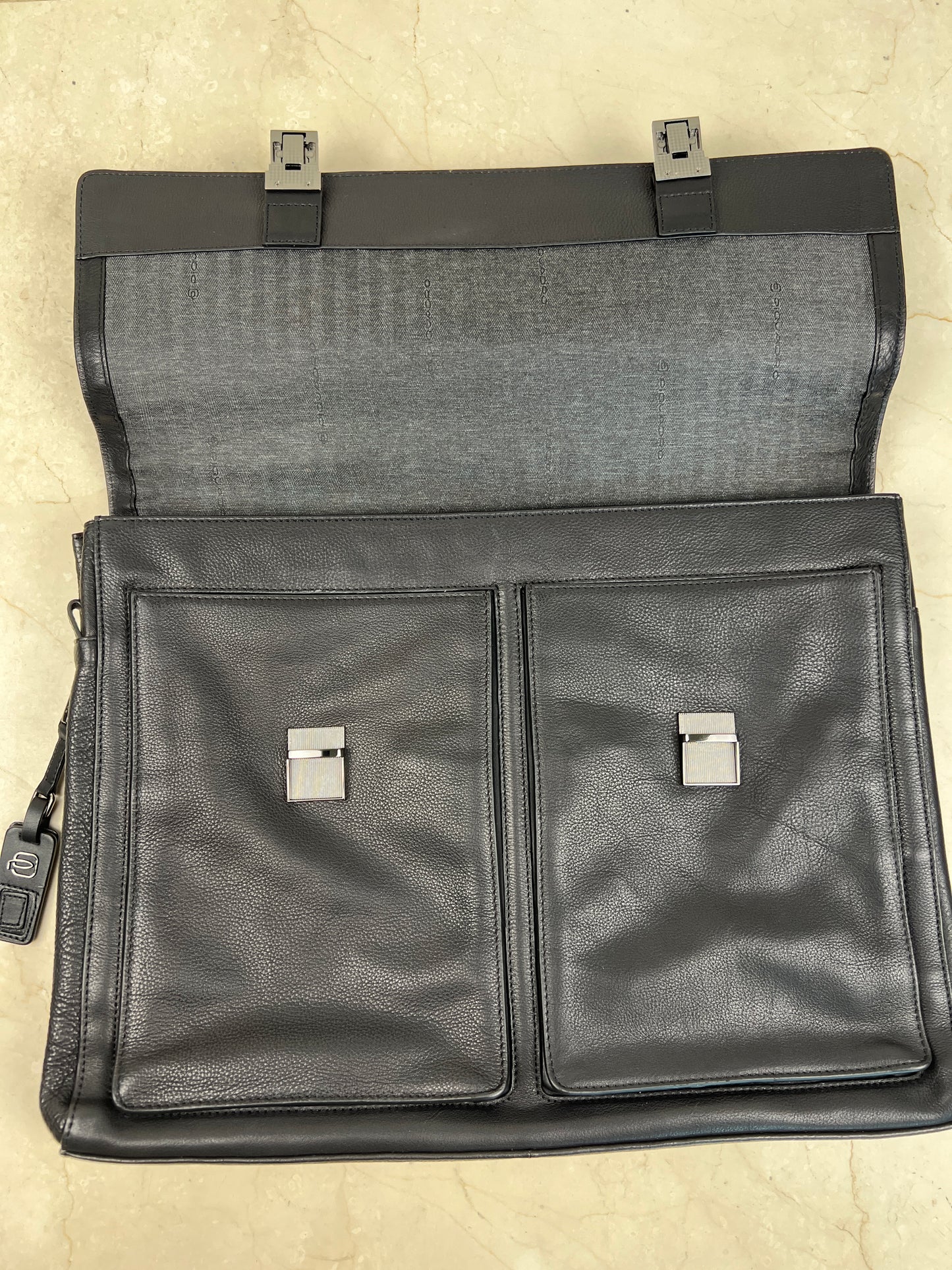 Piquadro Ronnie Black Leather Laptop Briefcase