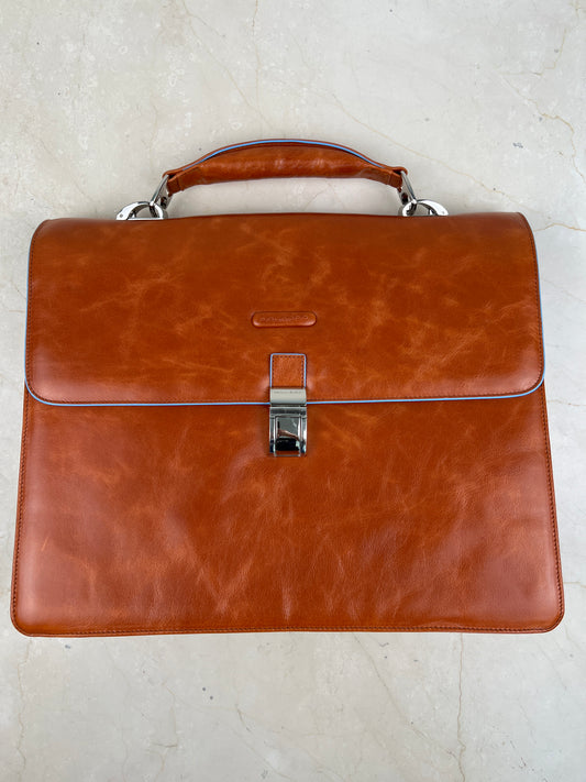 Piquadro Blue Square Leather Laptop Briefcase