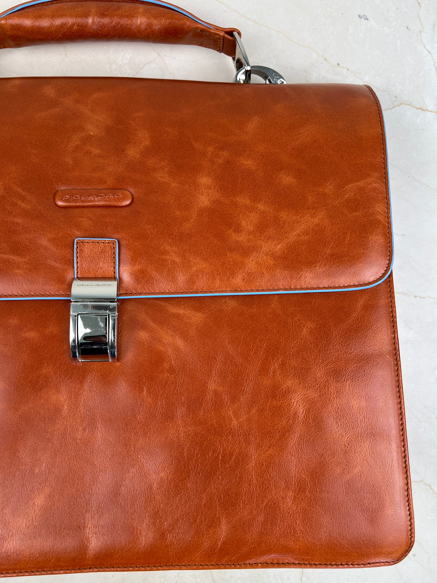 Piquadro Blue Square Leather Laptop Briefcase