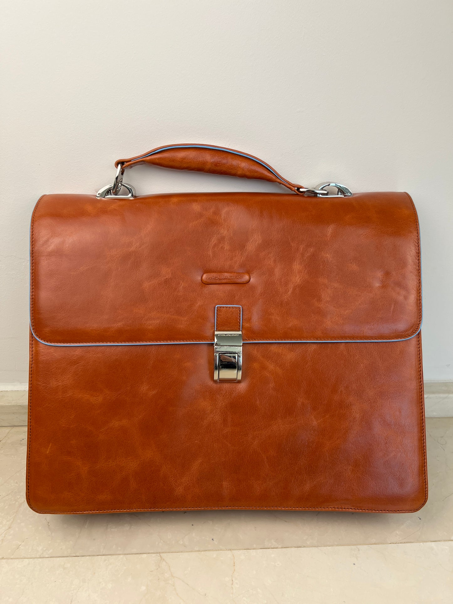 Piquadro Blue Square Leather Laptop Briefcase