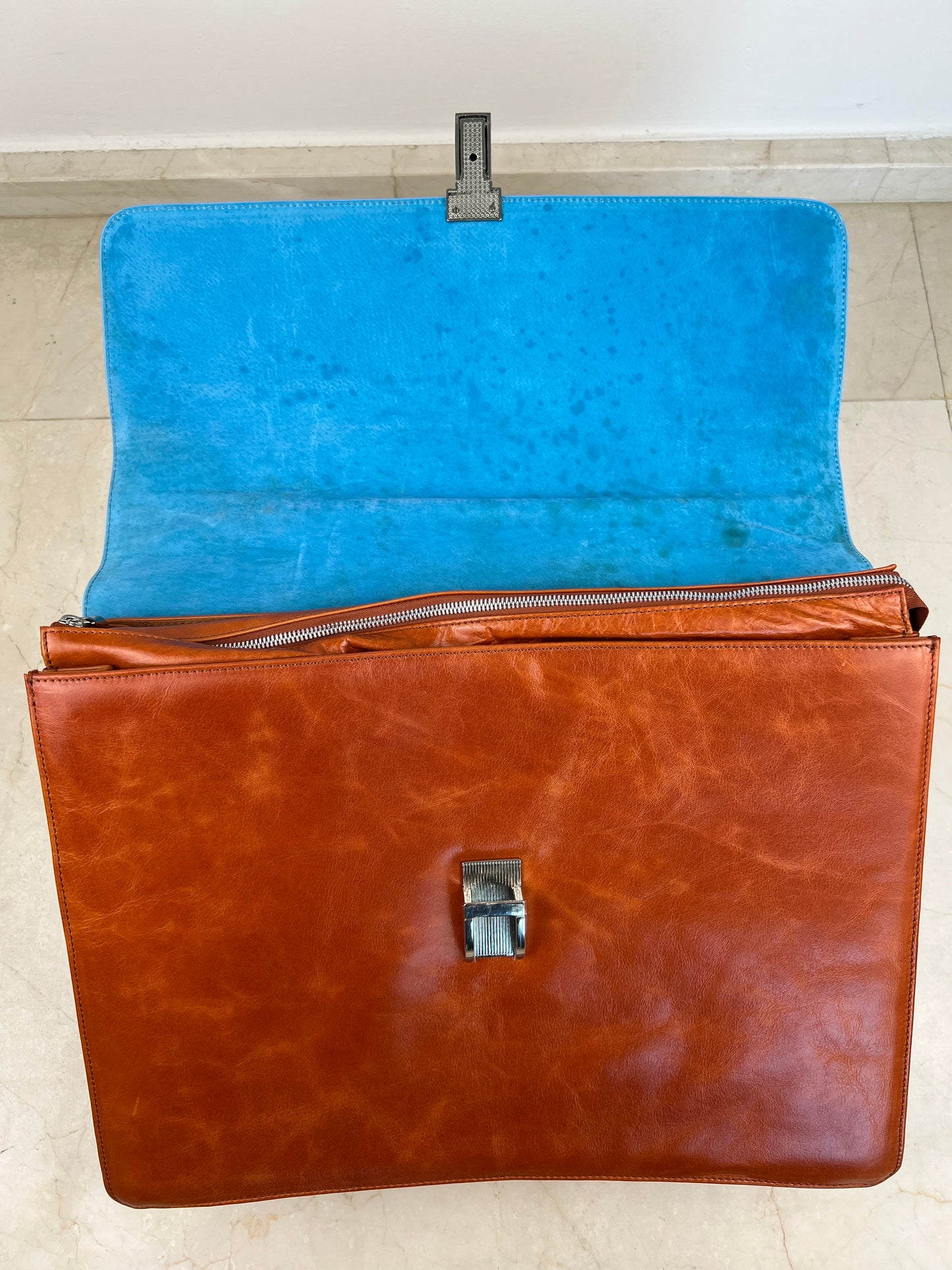 Piquadro Blue Square Leather Laptop Briefcase