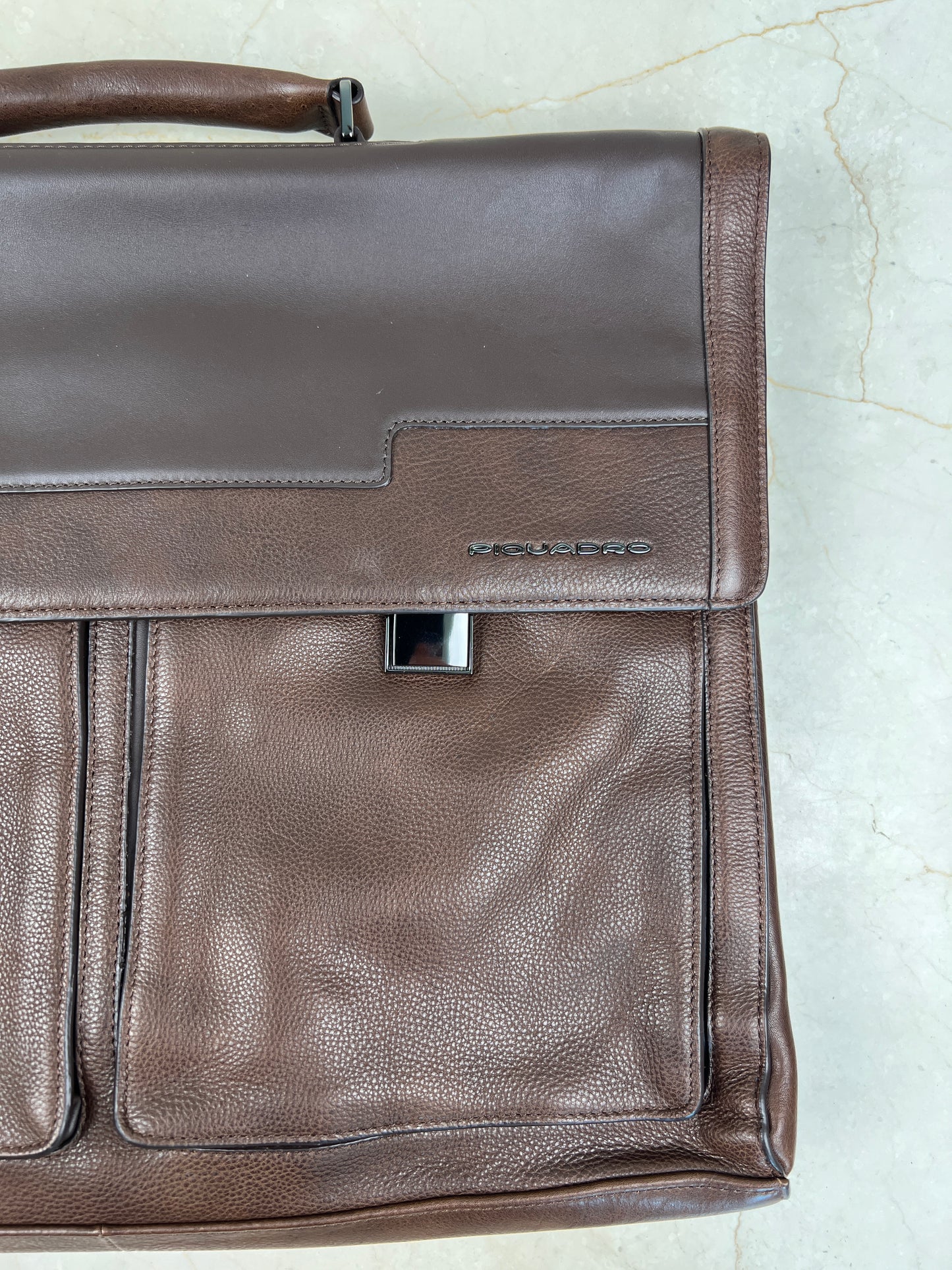 Piquadro Ronnie Brown Leather Laptop Briefcase