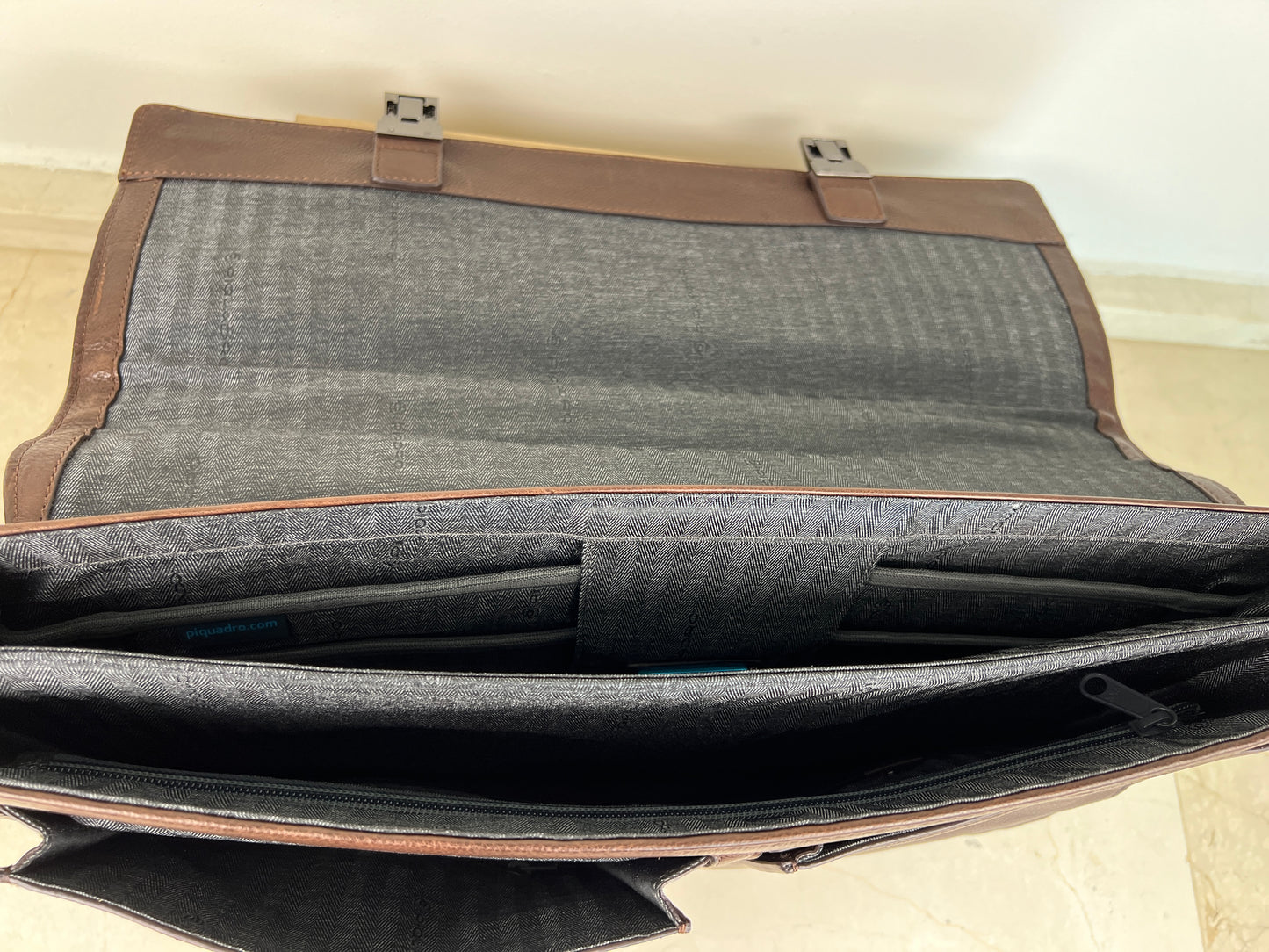 Piquadro Ronnie Brown Leather Laptop Briefcase