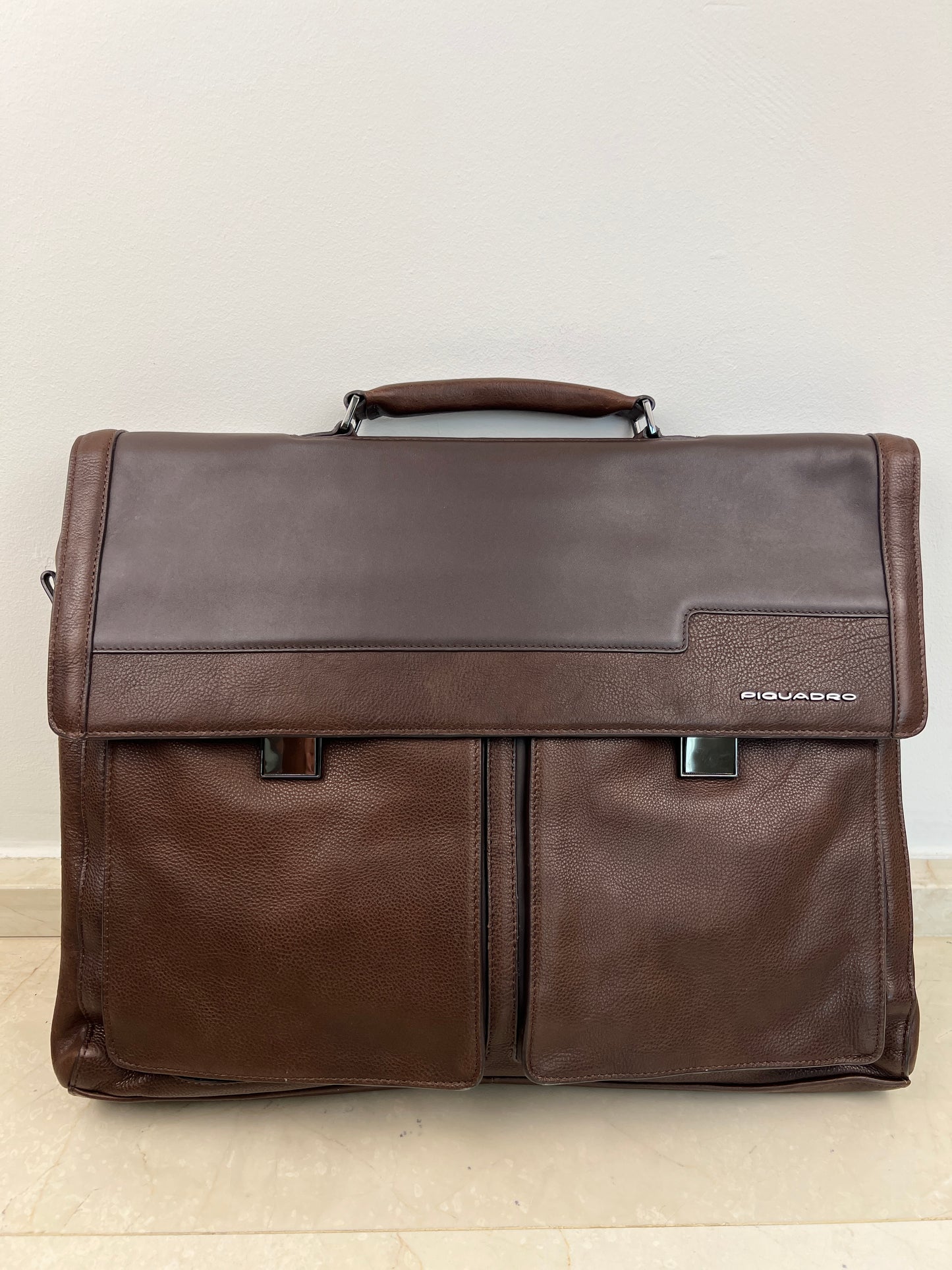 Piquadro Ronnie Brown Leather Laptop Briefcase