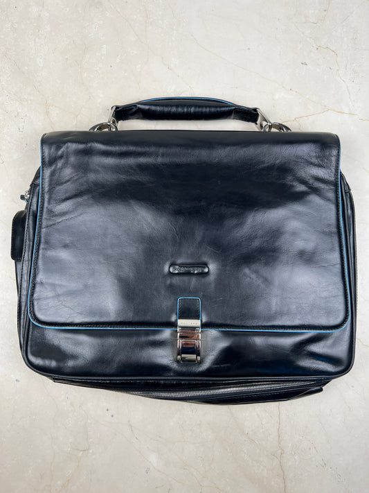 Piquadro Blue Square Leather Briefcase